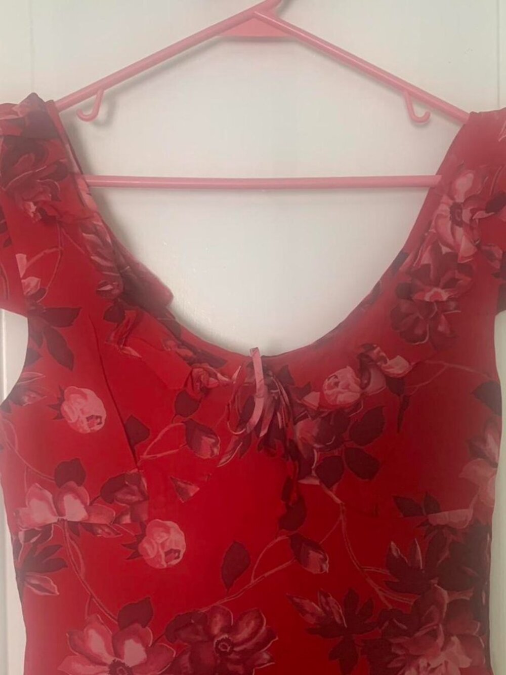 Vintage 90s red floral knee length dress